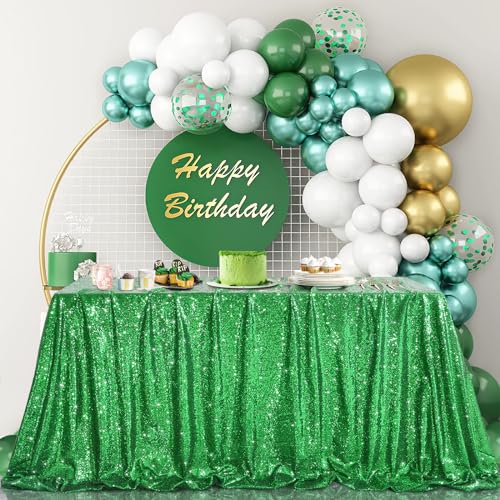 Image of B-COOL Green Sequin Tablecloths St. Patrick's Day Christmas Decorations Rectangle Glitter Tablecloth Shiny Table Cloth Topper Dresser Scarf for Spring Wedding Shower Party Supplies-90x90inch