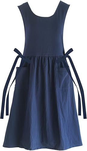 Delantal de talla extragrande con bolsillos y cintura ajustable, delantal con peto de mezcla de algodón suave, para hornear, cocinar, jardinería