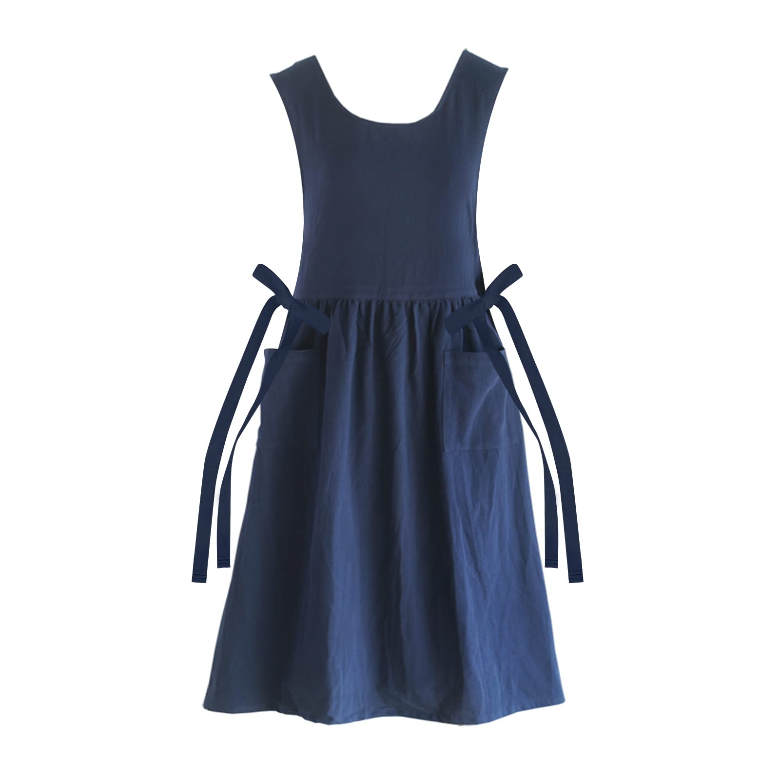 Tablier XL cuisine et jardinage bleu marine en coton lin réglable