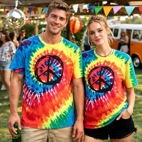 Men's Tie Dye T Shirts Retro Hippie Tshirt for 70s 80s 90s Festival — view 2