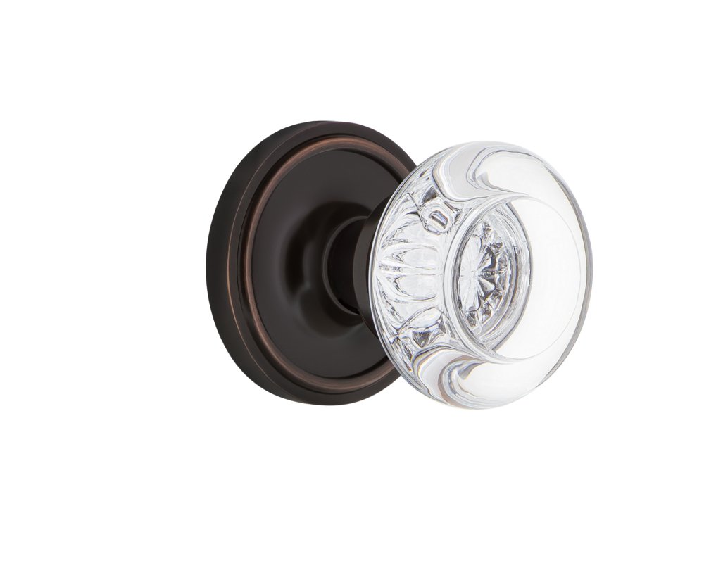 Bouton de porte en cristal clair et rosace bronze classique pour intérieur chic
