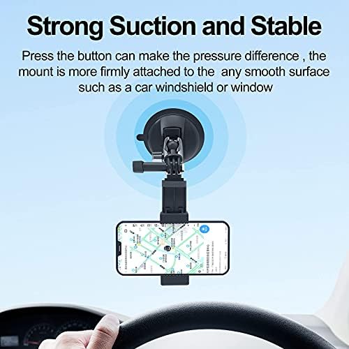 TELESIN Aluminum Alloy Car Suction Cup Mount Car Windshield Mount Compatible with Gopro HERO 11 10 9 8 7 6 5 Max DJI OSMO Action 3 Insta360 X3 Huawei iPhone Mobile Phone Cameras (with Phone Holder)