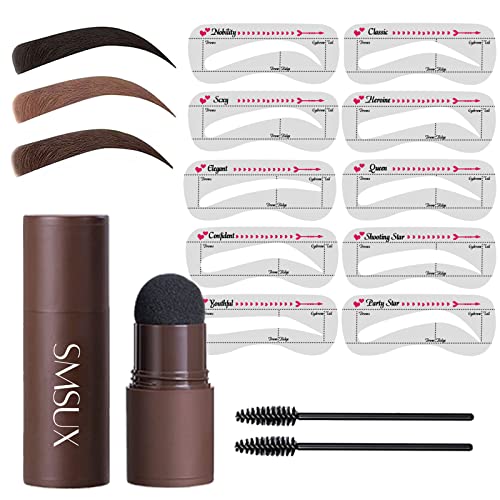 Eyebrow Stamp Stencil Kit One Step Brow Stamp Shaping Kit stamp on eyebrows waterproof Eyebrow Definer Long Lasting Eyebrow Stamp With 10 Reusable Eyebrow Stencils (Light Brown D)
