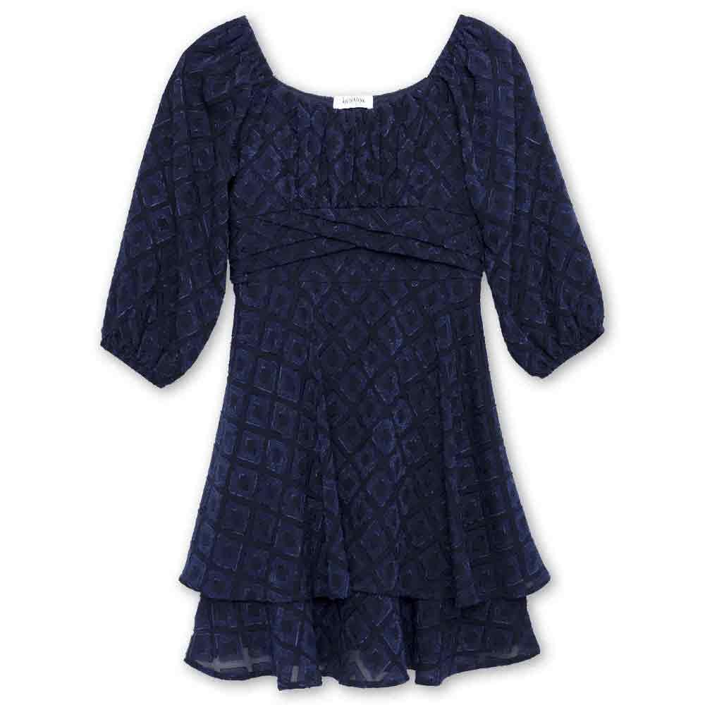 Speechless Girls' Long Sleeve Jacquard Clip Dot Party Dress