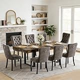 Goujxcy 9-Piece Extendable Dining Table Set for 8, 63-78 Inch Rustic Brown Kitchen Table Set with 8 Grey Tufted Chairs Farmhouse Wood Expandable Dining Room Table Set 8 for Kitchen Dining