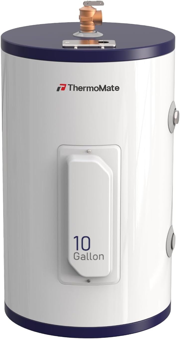 Thermomate ES1000 10-Gallon Point-of-Use Electric Water Heater, 120V 1500W Hardwired, Adjustable Thermostat 90-150°F, UL Listed Compact Tank