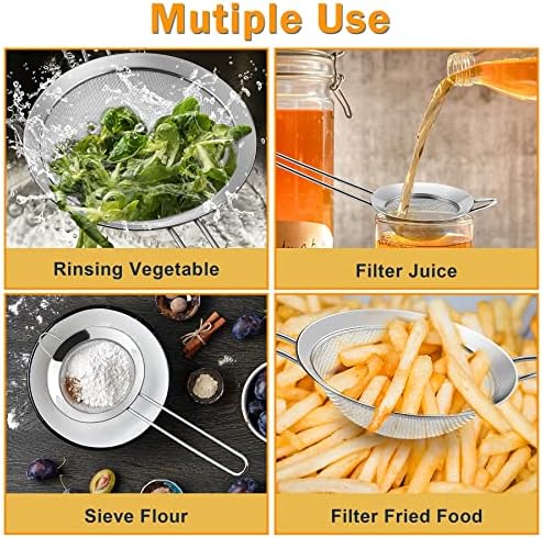 Sieves and Strainers, Haware 3 Pcs Stainless Steel Fine Mesh Sieve for Baking Cooking Sifting, Small Medium Large Size Metal Strainers for Tea Flour Juice Fruit, 8cm/12cm/18cm, Dishwasher Safe