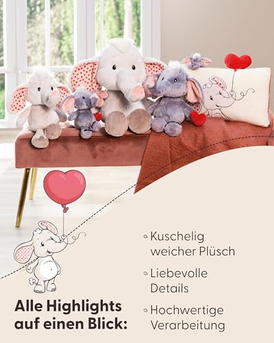 Kissen Love Elefant 43x25cm beige - Flauschiges Kuscheltierkissen für Jungen, Mädchen, Babys und Kuscheltierliebhaber: ideal für Zuhause, Kindergarten oder unterwegs