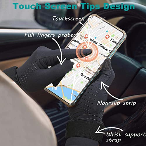 2 Pairs Copper Arthritis Compression Gloves,Relieve Hand Pain, Rheumatoid,Osteoarthritis,Carpal Tunnel,Full Finger Compression Gloves For Women Men With Touchscreen Tips & Wrist Strap(Small/Medium) #TOP2