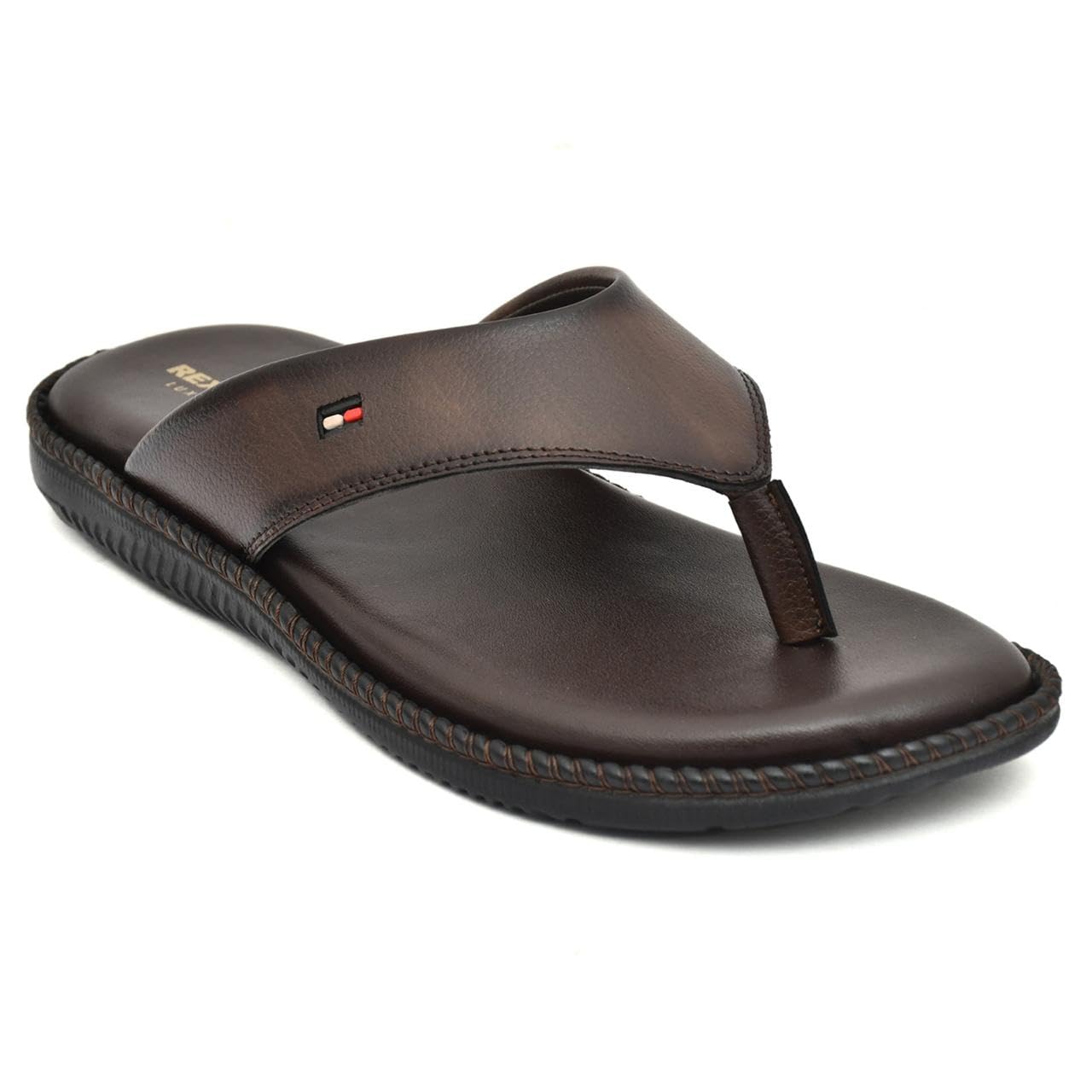 Men's Black Leather Flip-Flop Thong Sandals, Cushioned Sole, Casual Slip-On-image-14