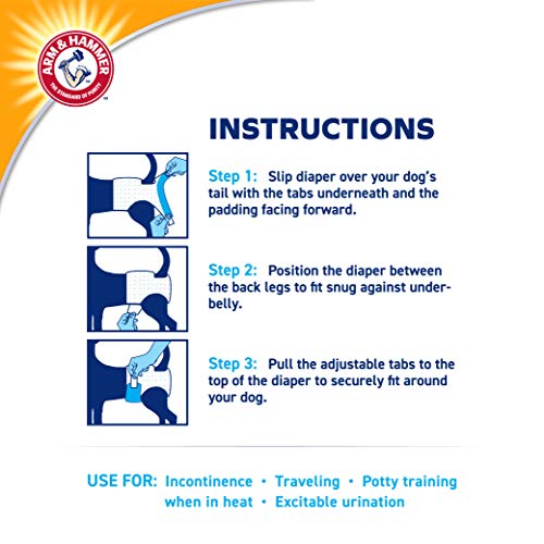 Image of Arm & Hammer for Pets Disposable Female Dog Diapers with Odor Control and Wetness Indicator, Leak Resistant Dog Diapers for Incontinence and Heat Cycles, Size Large 18-23 in Waist, 12 Count - 6 Pack