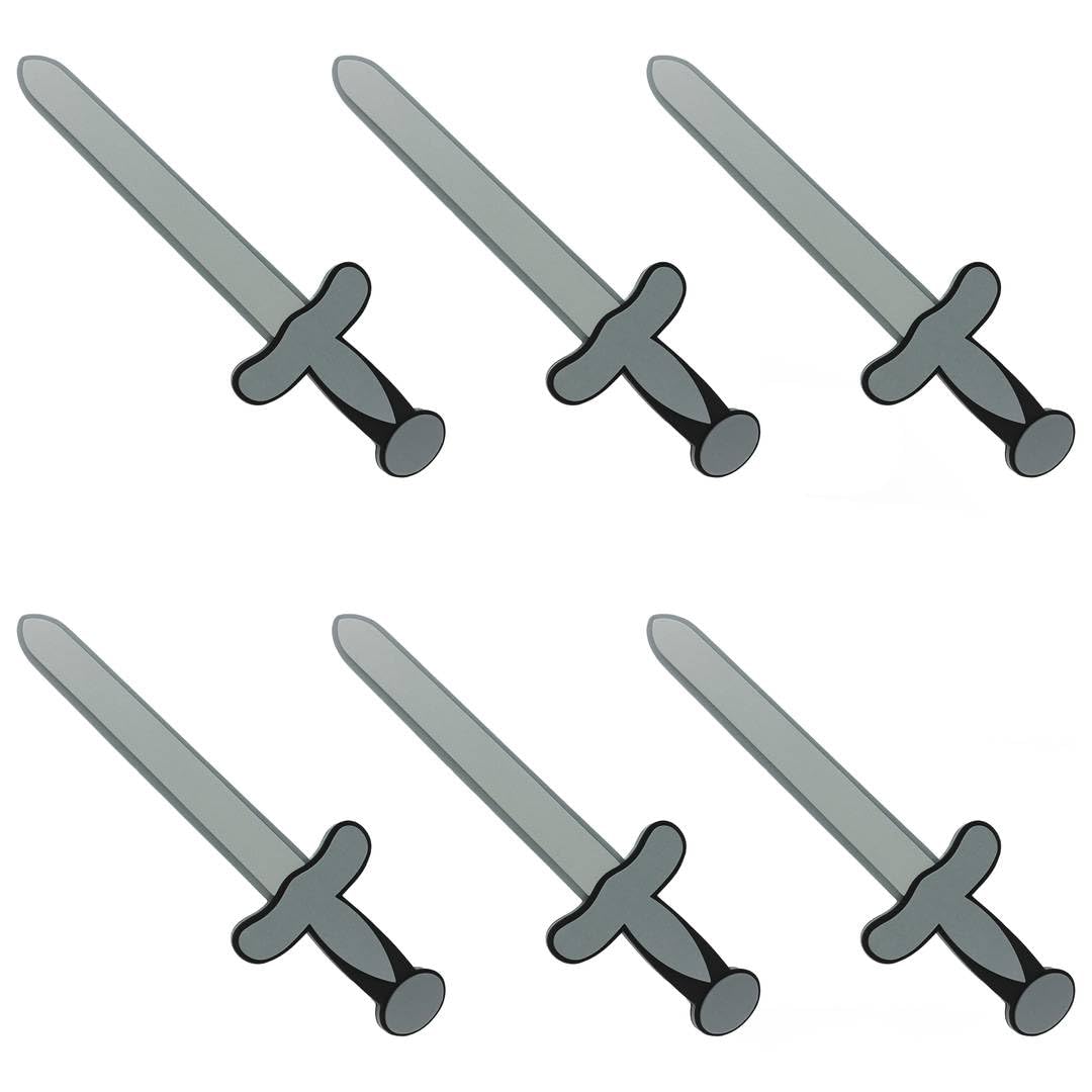 Foam Sword Prop - Pack of 6-18 inch/45cm Long Grey Foam Sword with Crossguard - Adults Mens Ladies Kids Boys Girls Crusader Medieval Knight Fancy Dress Costume Accessory