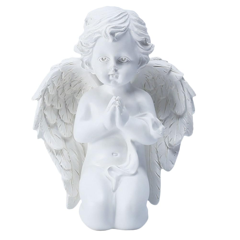 Estatua de querubines arrodillados rezando, figura de ángel bebé de resina, estatua de ángel con alas, escultura de querubín conmemorativa para decoración de interiores y exteriores, hogar y jardín