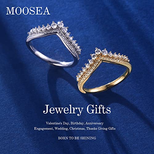 MOOSEA Tiara Moissanite Wedding Band for Women, D Color VVS1 Clarity Lab Created Diamond Rings 14K White Yellow Rose Gold Vermeil S925 Sterling Silver Crown Moissanite Curved Stackable Rings for Women2