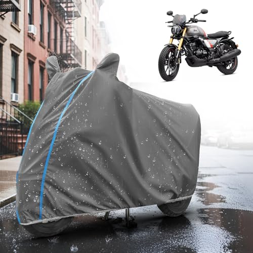 Image of TVS Ronin All Models 100% Waterproof Cover, Mirror Pocket Full Bottom Elastic Triple Stitch Heavy Duty Two Wheeler Cover Protect→ Rain, UV ray,dust,Tree Gum,Bird ding Easy wash-Grey