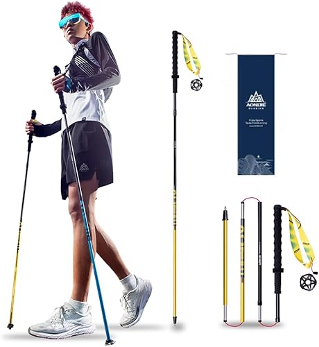 AONIJIE Bastones de senderismo plegables para hombres y mujeres, bastones de senderismo plegables de aluminio de fibra de carbono ligera para