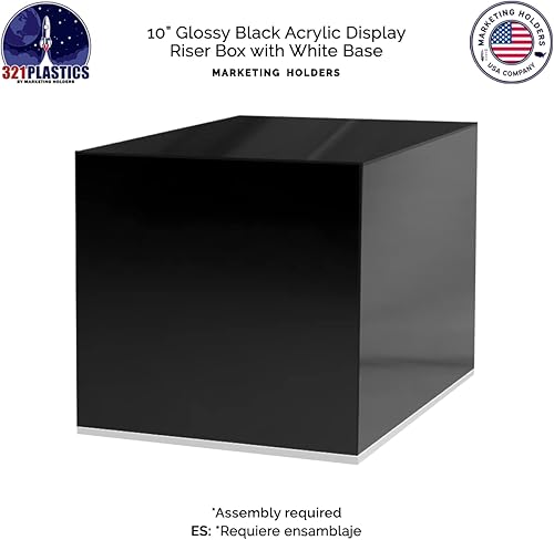 Miniatura 4 de Caja de exhibición de acrílico negra de 10 "x 10" con base blanca versátil cuadrado elevador de productos al por menor o contenedor de