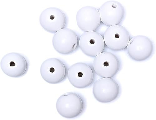 Miniatura 8 de Cuentas de madera blanca de 0.984 in, perlas sueltas pintadas lisas espaciadoras para granjas artesanías, 50 unidades (agujero de 0.177 in)