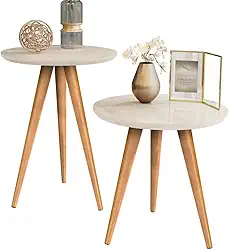 Kit Mesa Apoio e Lateral de Sofá Retrô Classic com 3 Pernas Decoração (Off White)