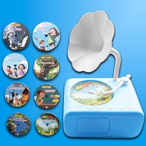 Image of Kids Music Record Player with Speakers - 96 Recorded & 8 DIY Discs, Bluetooth Song Story Machine, Portable Retro Phonograph for Toddlers in School Gifts for Boys Girls Ages 3-12 (Blue)