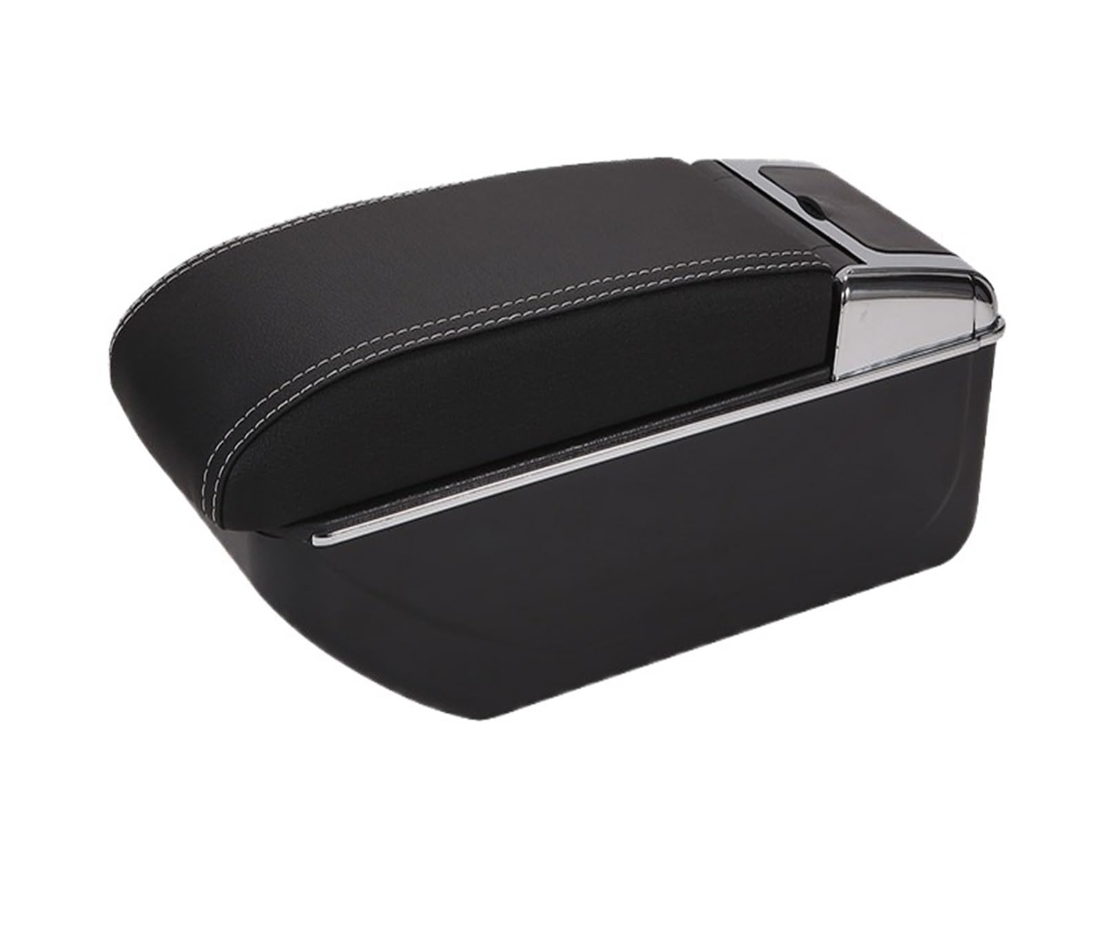 JHJOZSW For Ford Fiesta for Armrest Car Storage Box For for 3 for 2011-2018 PU Leather(D3 Black white NoUSB)