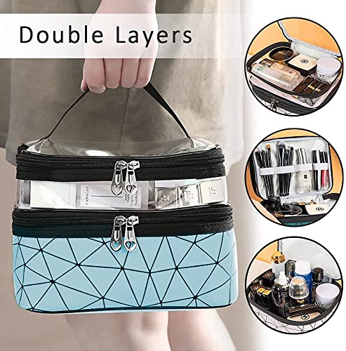 Image of Handcuffs Makeup Bag Double Layer Cosmetic Case with Handle | Toiletry Organizer | Vanity Case | Make Up Box | Skincare Storage | Beauty Products | Holder | Big | Bags (Blue)
