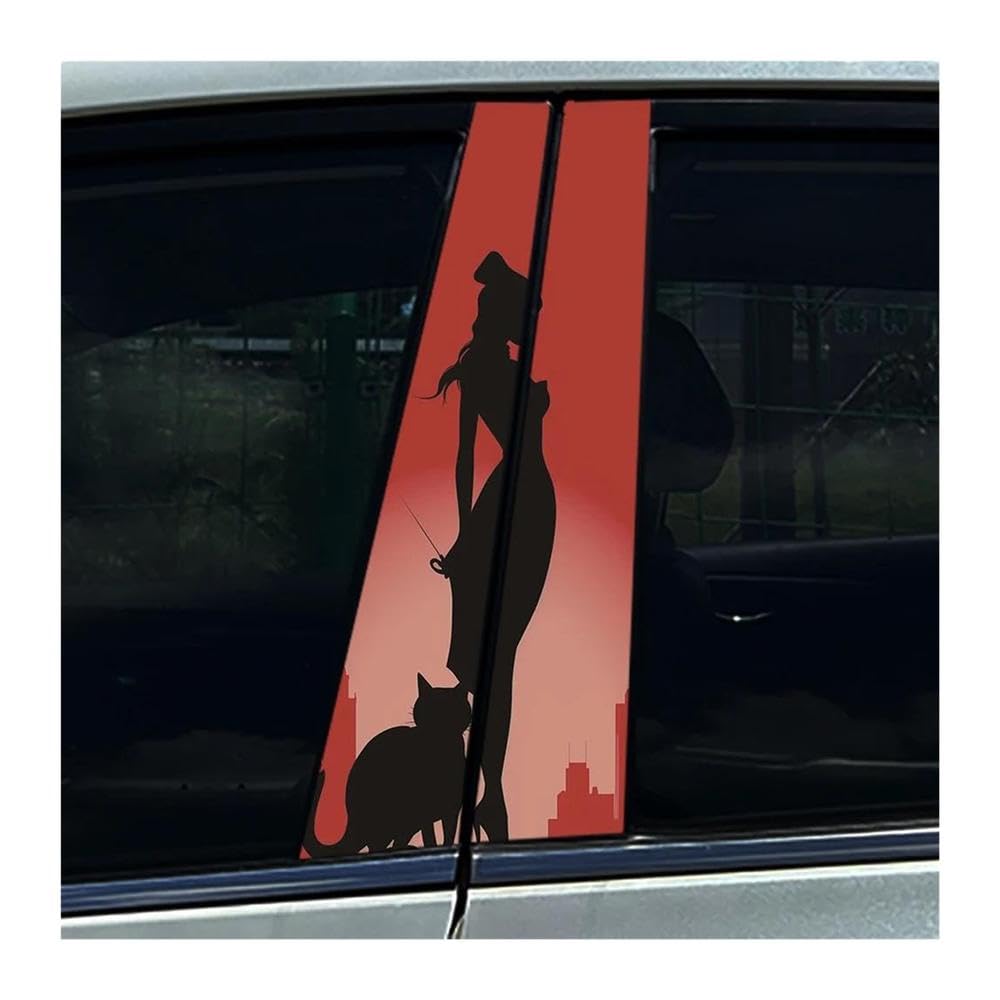 Body Parts 2pcs Car Center Column Waterproof Decals Cat Beautiful Girl Car B-Pillar Stickers(B)
