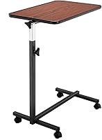 Vista 9 de Mesa auxiliar móvil ajustable en altura, mesita de noche portátil con ruedas, bandeja de comida para laptop con parte superior inclinable