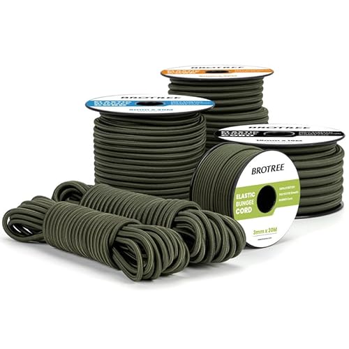 Brotree Bungee Cord Elastic Shock Cord 6mm x 10m Bungee Rope for DIY, Tie Downs, Kayak and Outdoor - Army Green