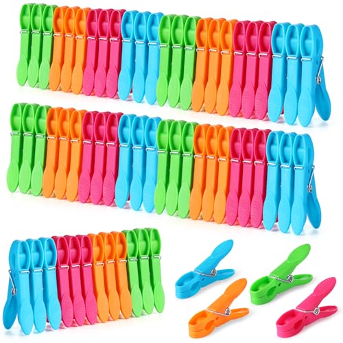 Lychico 60pcs Clothes Pegs, Plastic Washing Line Pegs 60Pcs - Strong Hold Multi-Coloured Washing Pegs, Extra Large 73mm Anti-Fade Clips for Laundry, Outdoor Indoor Use, Gentle on Fabrics