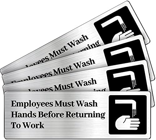 Qunclay 4 Pcs Employees Must Wash Hands Sign 9 x 3 Inch Self Adhesive Plastic Wash Your Hands Sign with Symbols, Before Returning to Work Sign Handwashing Signs for Office Bathroom Restaurant