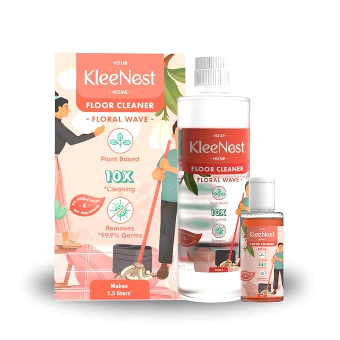 Kleenest Floral Wave Floor Cleaner |1.5 Litre made by 90ml Concentrate Starter Kit |10x Clean, 99.9% Germ Removal| Plant Based, Non-Toxic, Kids & Pet Friendly|Fragrant Cleaner for All Floors at Rs. 249