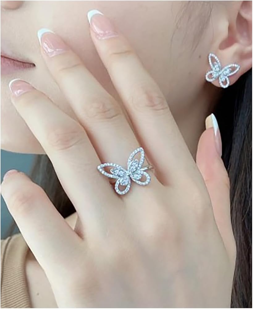 Anillos Abiertos De Mariposa Para Mujer, Anillo Abierto Ajustable De Plata De Ley 925, Regalos De Joyería Para Esposa, Plata De Ley, Zirconia Cúbica