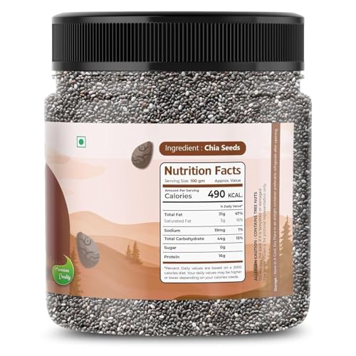 Image of Flavour Foodie Premium Grade AA+ Chia Seeds 1KG | Natural Hydrator for Summers | High Protein & High Fibre Seeds for Eating | Resealable Jar Pack | Superfood for Smoothies, Salads & Baking