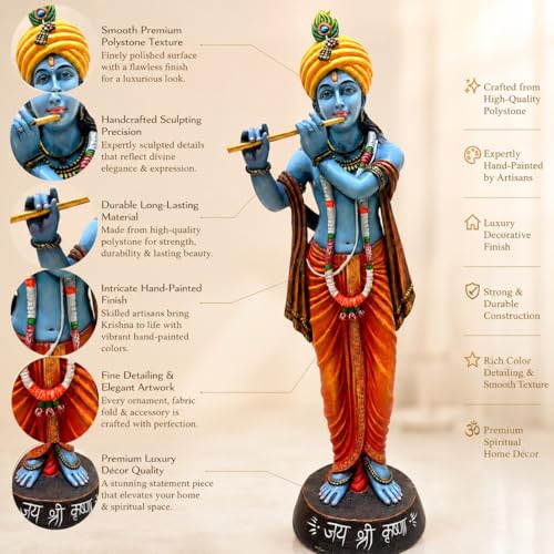 Image of ARMONIA Lord Krishna Idol Statue Murti for Home Decor & Pooja Room | Premium Polystone Krishna Sculpture for Mandir & Living Room | Best Gift for Housewarming | 30.7 Inch Large with Microfiber Cloth