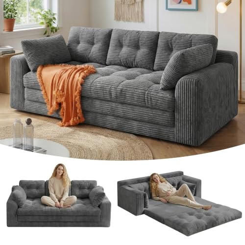 Image of Homkdom 3 Seater Convertible Folding Sofa Bed, Pull Out Sleeper Sofa, Grey