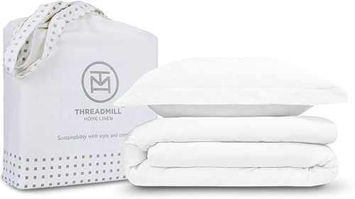 Miniatura 19 de Threadmill - Juego de funda de edredón de tamaño individual y color beige, funda de edredón transpirable, juego de 2 piezas de funda de edredón