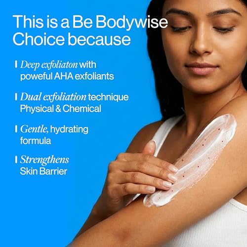 Image of Be Bodywise 12% AHA Body Scrub | Exfoliating Scrub with Glycolic Acid & Lactic Acid | Smoothens Strawberry Skin & Rough Bumps | Oat & Aloe Extract for Hydration | Vitamin E for Skin Protection | 300g