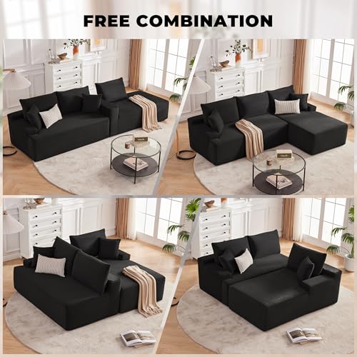 Image of Mangodan Cloud Sectional Sofa, Boneless Couch for Living Room, Modular Sectional Sofa with Deep Seat, Fluffy L-Shaped Comfy Couch with Right-Facing Chaise, No Assembly Required, Black