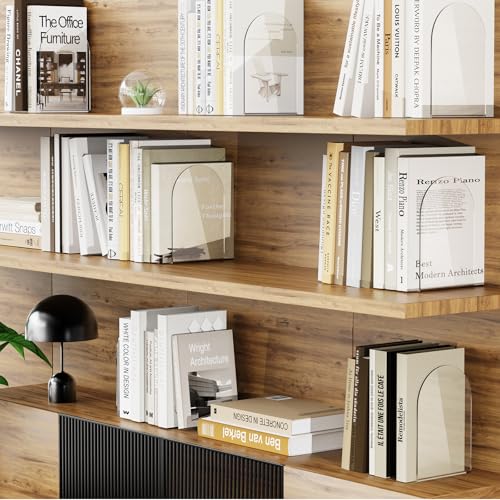 Image of Acrylic Book Ends 12 Pcs, Clear Bookends, Bookend Organizer for Shelves | Transparent Book Stoppers, Decorative Book Holder Stand for Heavy Books, CD, Book Shelves, File, Video Games