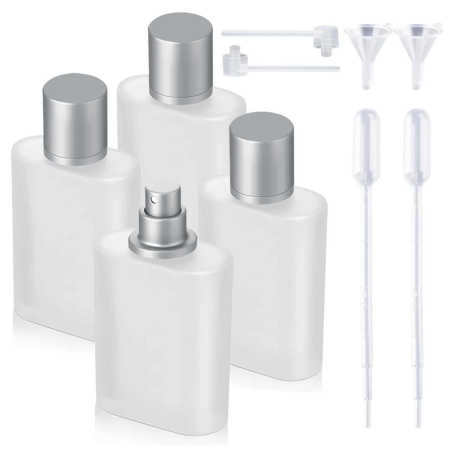 Jxcmeng 4 Pack 50ml/1.69 Oz Empty Frosted Glass Spray Bottles Perfume Atomizer, Refillable Empty Spray Perfume Bottles Fine Mist Atomizer Dispenser