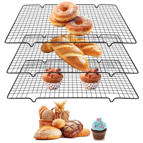 BTBHIHO Rejilla de enfriamiento cuadrada de acero al carbono, 3 unidades, para hornear, asar y enfriar, apta para lavavajillas (40 x 25,5 x 1,7 cm)