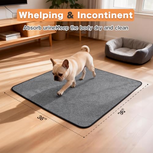 Image of Washable Pee Pads for Dogs, Extra Large Reusable Dog Pee Pad, Waterproof Pet Mat, Dog Playpen Mats for Puppy Training Whelping Playpen Pads, Grey, 36x36 inch