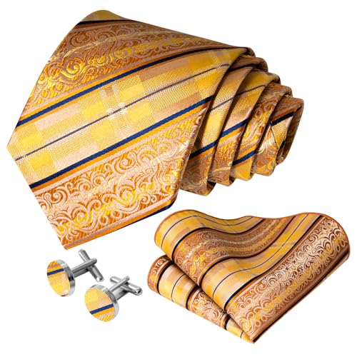 Image of 5PCS Mens Premium Silk Tie, Pocket Square, Cufflinks, Drilled Tie Ring and Lapel Pin Set for Wedding Groom Party