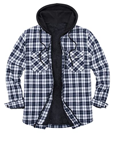 Image of ZENTHACE Men's Sherpa Lined Full Zip Hooded Plaid Shirt Jacket