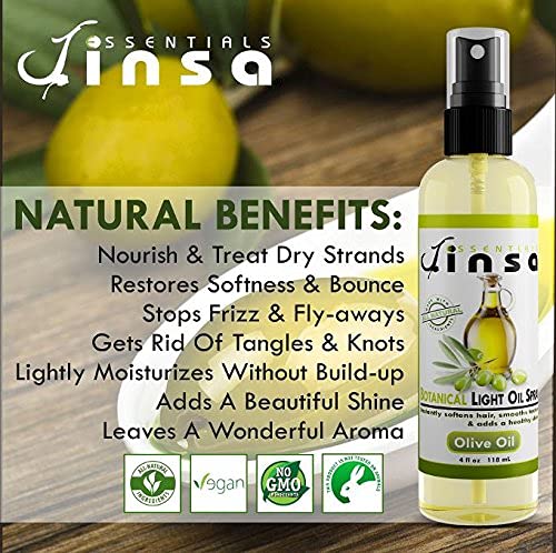 Jinsa Essentials | Botanical Light Oil Spray | 100% Natural Vegetable Ingredients | Moisturizes Hair Without Build-Up Adds A Beautiful Shine | Leaves A Wonderful Scent - 6 Oz (Olive Oil) #TOP1