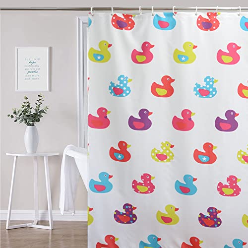 YISURE Nursery Patterned Shower Curtain, Little Duck Pattern Printed, Mildew Resistant Machine Washable, Width 180 x Height 180cm