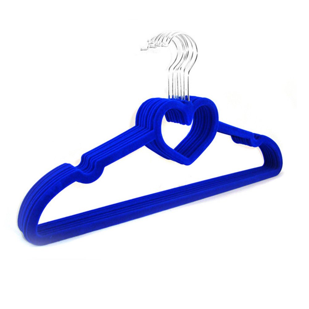 10 Piezas Percha, Colgante de Ropa Antideslizante, Terciopelo en Forma de corazón, Percha para Ahorrar Espacio, Camisas, Pantalones, Blusas, Bufandas, Abrigos(Azul)