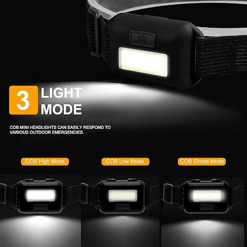 Miniatura 2 de Paquete de 8 faros LED para adultos y niños, 1.1 onzas1.09 oz, lámpara de inundación COB ultra brillante con 3 modos, 24 pilas AAA, linterna de