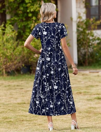 Image of Zeagoo Summer Dresses for Women 2026 Maxi Bohemian Floral Short Sleeve Long Dress Casual Flowy Tired Beach Sundress